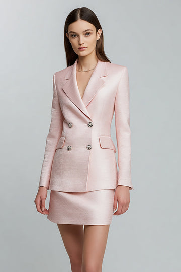 2 Piece Pink Notched Lapel Mini Work Dress